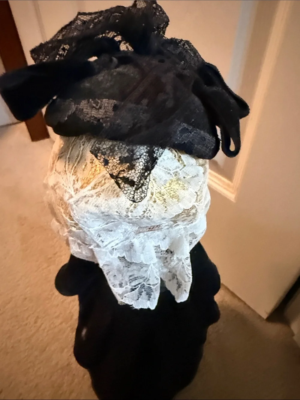 Classic Black Cloth Doll with Lace Accents -portuguese